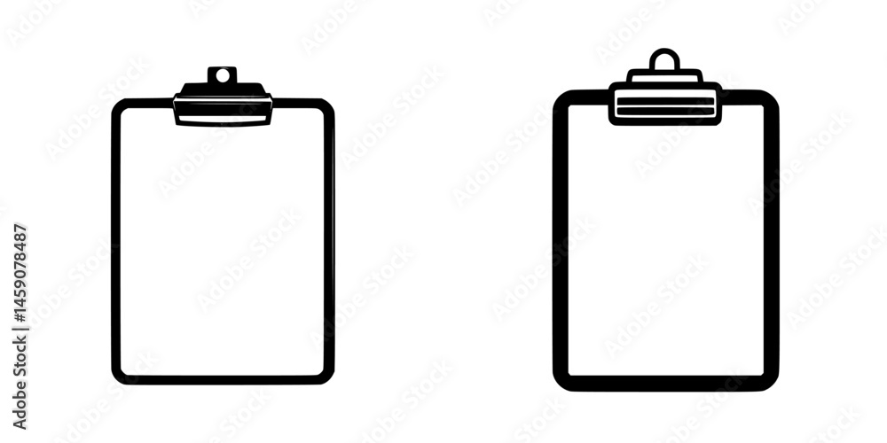 Poster flat black icon of clipboard designs featuring different styles and functions for note-taking and or
