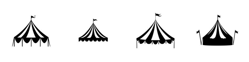 Collection of flat black circus tents showcasing various designs and sizes suitable for event decoration