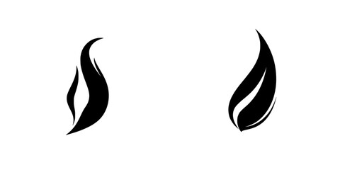 Stylized flat black icon of two sleek flames with elegant shapes representing fire and energy