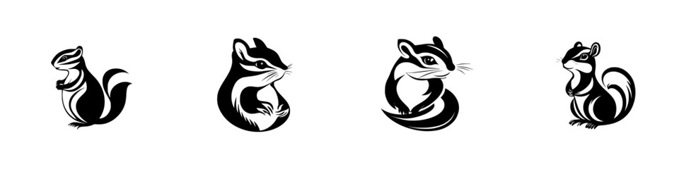 Obraz premium Stylish flat black icons of various squirrels in playful poses for graphic design