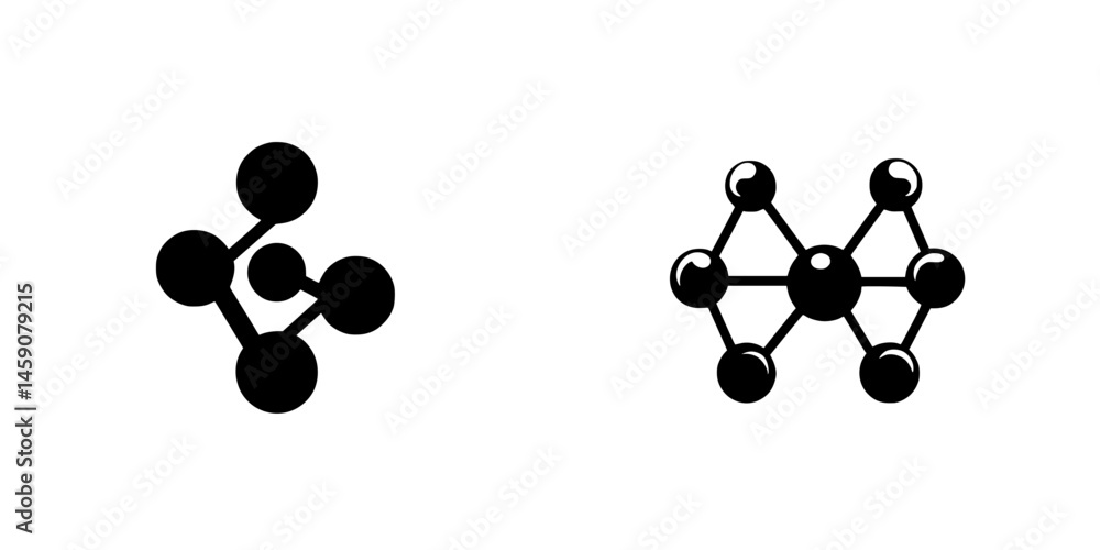 Poster flat black icon representing molecular structures with interconnected atoms showcasing science and c