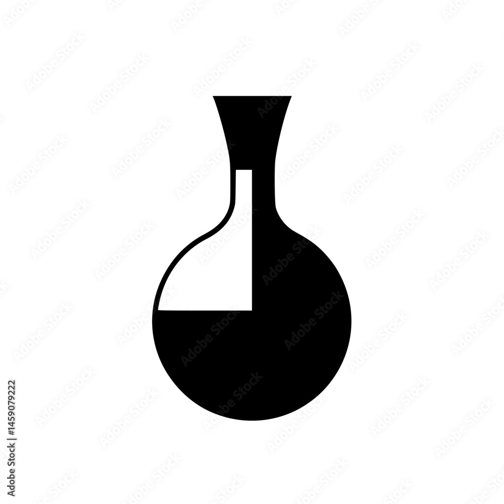 Poster flat black icon of a laboratory flask representing scientific research and experiments in various fi