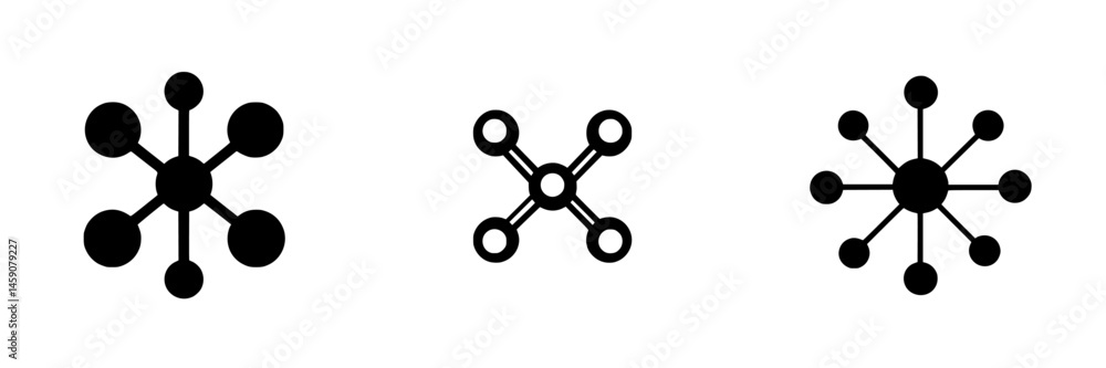 Poster flat black icons representing interconnected nodes and networks for digital or technological themes