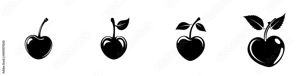 Aufkleber stylized black cherry icons suitable for various design projects featuring different variations and 