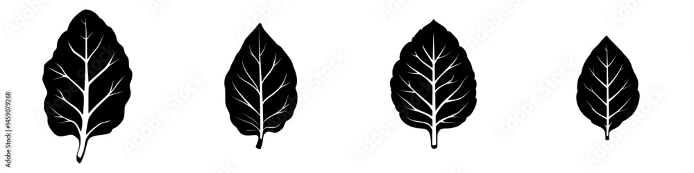 Aufkleber flat black leaf icons arranged in a row, showcasing different leaf shapes and sizes for design use