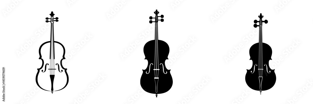 Poster elegant flat black icons of violins on a white background illustrating different shapes and styles o