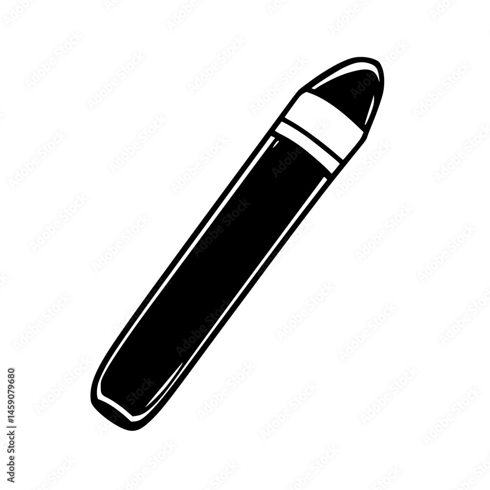 Poster stylized flat black icon depicting a simple crayon design with a rounded tip and clear detail