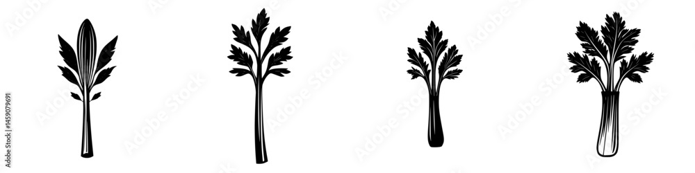 Aufkleber artistic representation of flat black celery icons showcasing natural forms in a minimalist design s