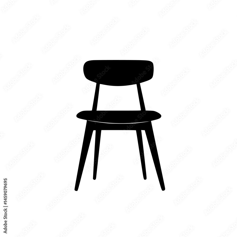 Poster black icon of a simple chair design displayed on a plain background showcasing minimalistic furnitur