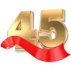 Happy Anniversary Number 45 Gold With Red 3D Render