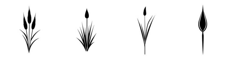 Obraz premium Black flat icons depicting various types of stylized plants in a simple, modern design for use in graphic projects