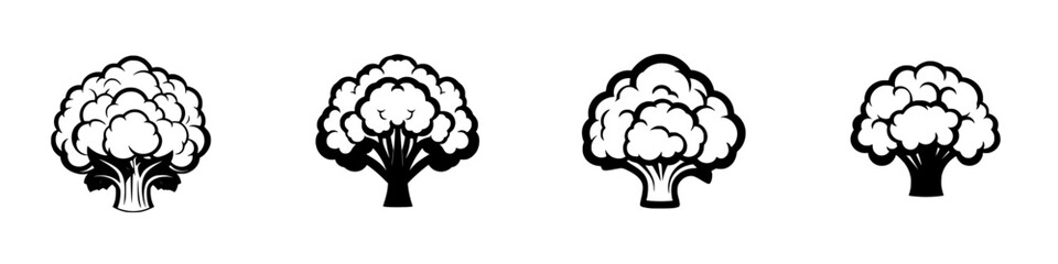 Flat black tree icons in various designs representing nature and sustainability concepts