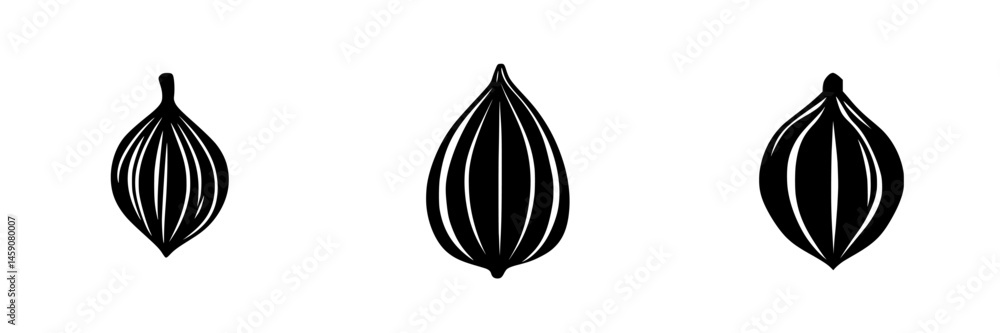 Poster flat black icon representing various seed shapes in a minimalistic design