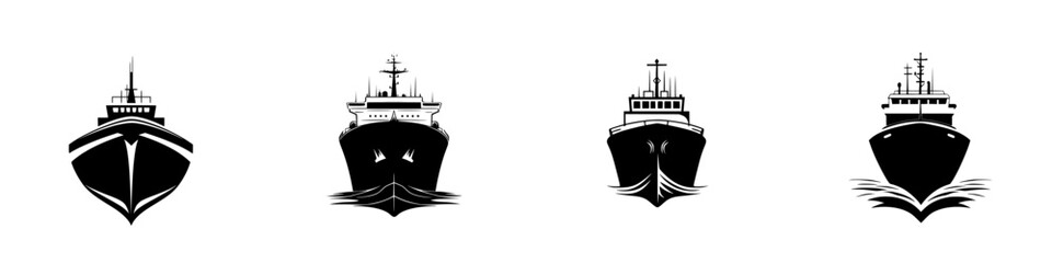 Various flat black icons depicting different ship designs showcasing maritime diversity and vessel styles