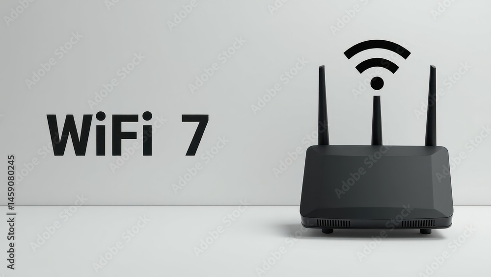 Poster wifi 7 router. high speed connectivity. product ad banner copy text. fast wifi router provides super