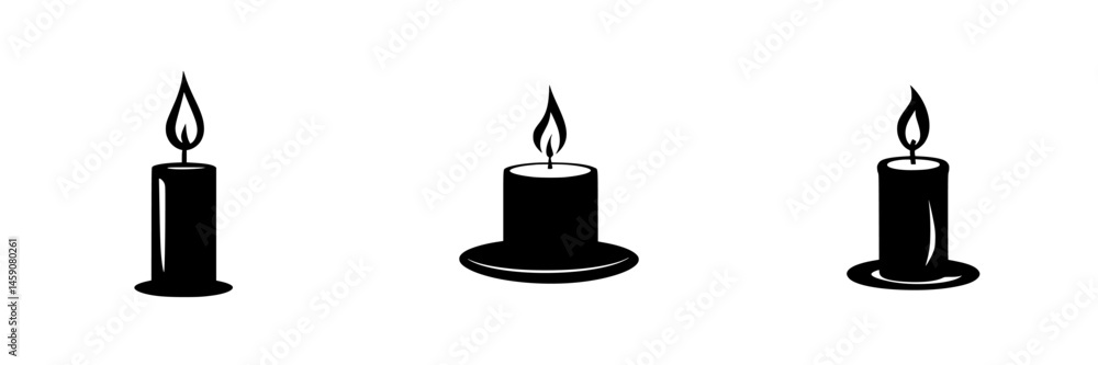 Poster black icon collection of candles in various styles showcasing simplicity and elegance for design use