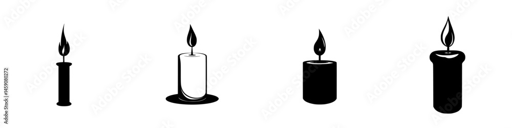 Poster various flat black candle icons representing different styles and shapes for use in design and illus