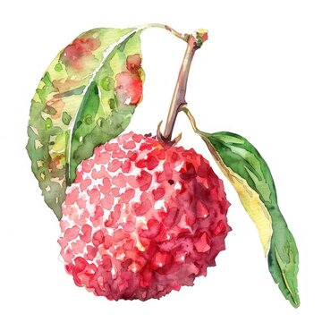 An isolated fresh lynchee illustration watercolor vibrant.