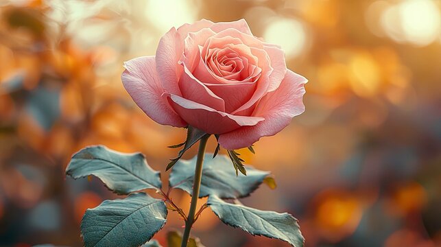 Close up of a blooming rose showcasing delicate petals in warm sunlight - Powered by Adobe