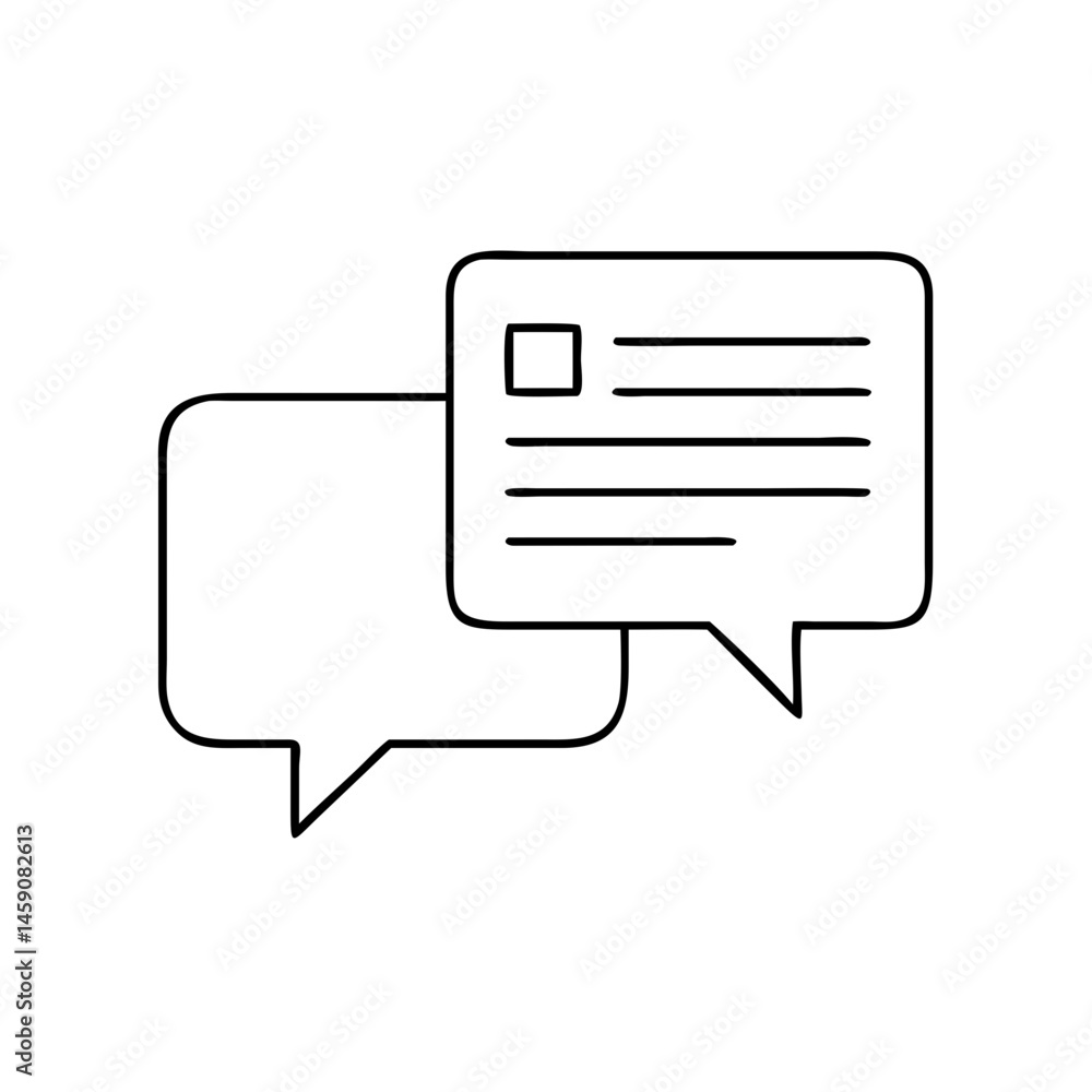 Poster outline speech bubbles with text elements for communication design, contour icons, thin line