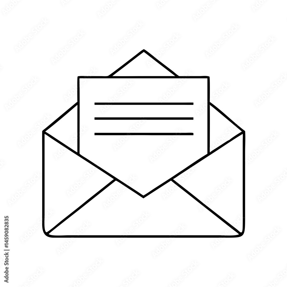 Poster outline of an envelope with letter inside, contour icon with thin lines