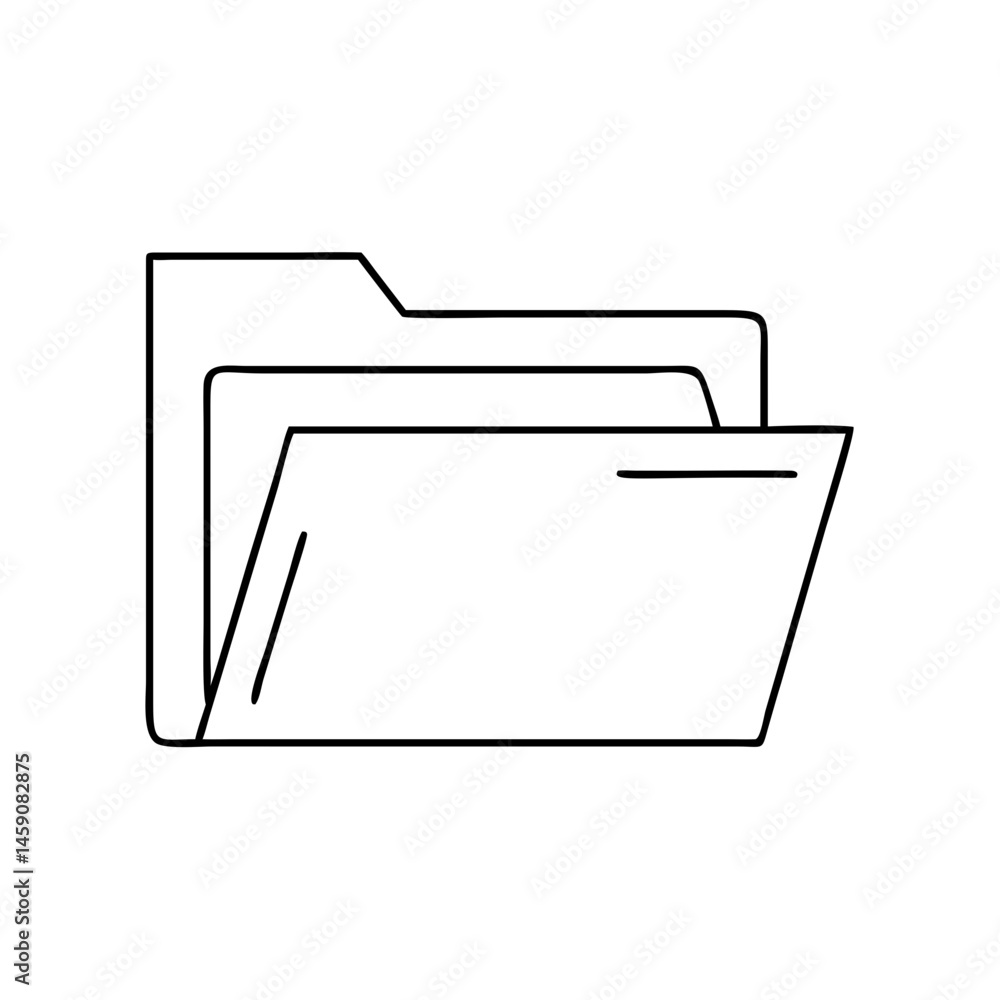 Poster outline icons of a folder and file for organization, open folder