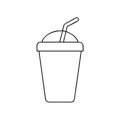 Outline of a drink cup with a straw in minimalist style, contour icons, thin line  