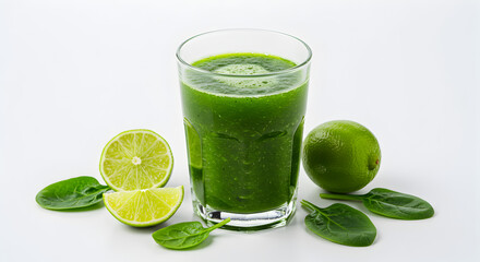 Fototapeta premium Refreshing Green Smoothie Recipe Lime Spinach Juice Cut Out Transparent Png