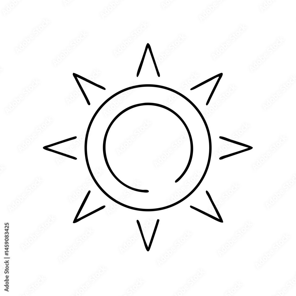 Poster sun icon with rays in minimalist contour style