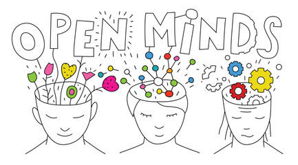 Bright vector illustration of open minds blooming with different ideas
