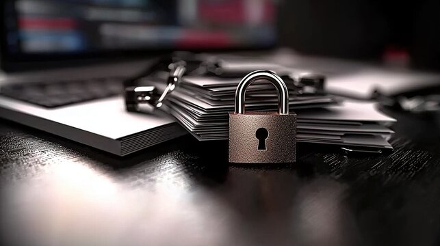 Secure data documents locked with a padlock.