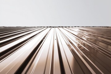 Obraz premium Modern brown roof made of metal. Corrugated metal roof and metal roofing industry concept