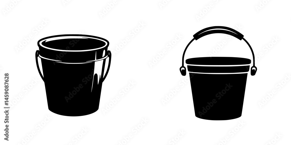 Poster flat black icon representing two different bucket designs for versatile uses in graphics and digital