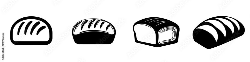 Aufkleber various flat black bread icons illustrating different shapes and styles suitable for bakery graphics