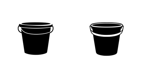 Flat black bucket icons displayed together, showcasing simple design and functionality, suitable for various applications
