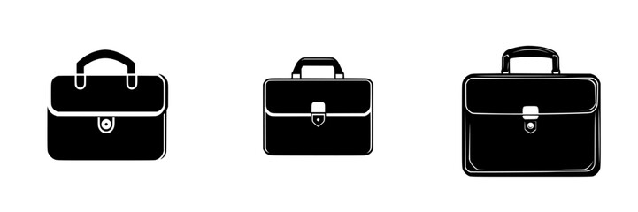Black icon collection showcasing different styles of briefcases for professional use and business environments