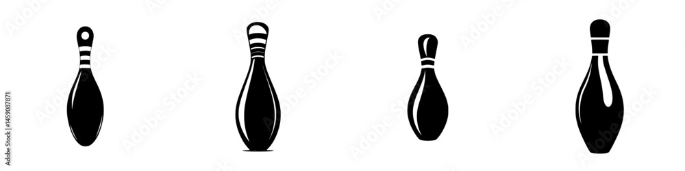 Poster stylish flat black icons depicting bowling pins arranged in a line on a simple background for graphi