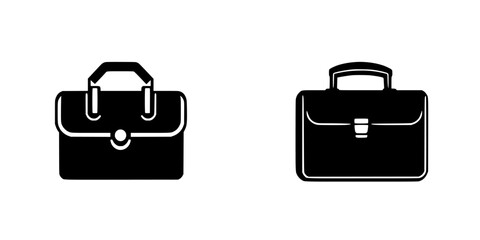 Flat black icons of two different briefcases showcasing professional style and design elements for office use