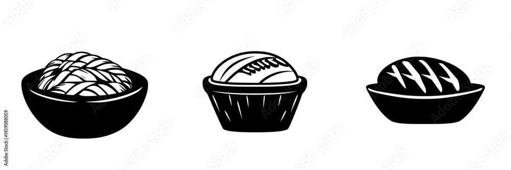 Aufkleber various flat black icons representing different types of bread and pastries in a minimalistic design