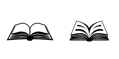Flat black icons of open books depicting various styles presented against a plain background for educational or creative use