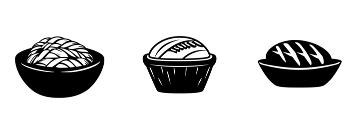 Various flat black icons representing different types of bread and pastries in a minimalistic design