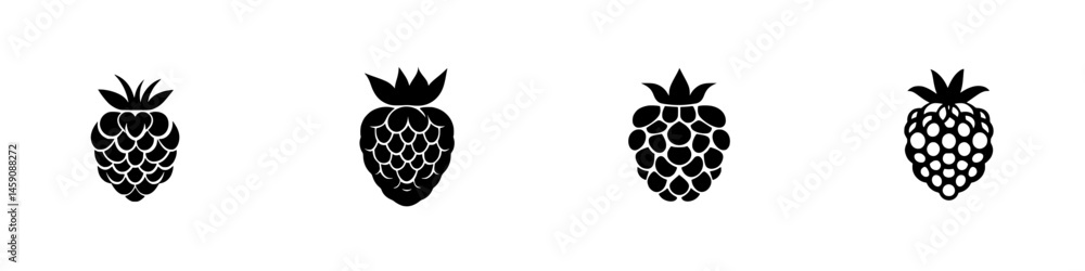 Aufkleber flat black icons of various berries representing distinct types and shapes for graphic design uses