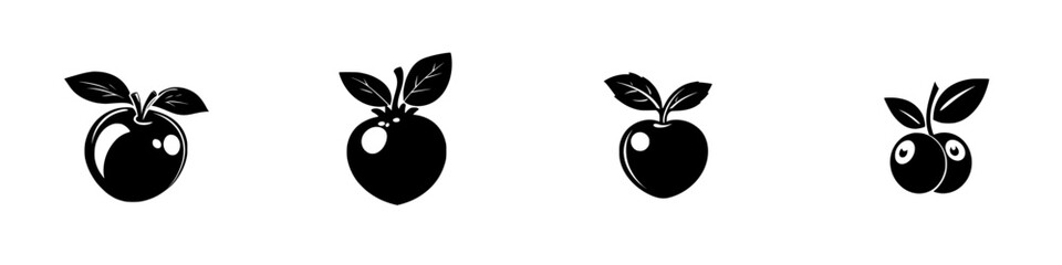 Black flat icons representing various fruit designs showcasing simplicity and minimalist style in graphic elements for creative projects