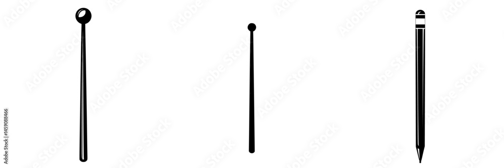 Poster flat black icon depicting three thin elongated shapes on a plain background, showcasing simple desig