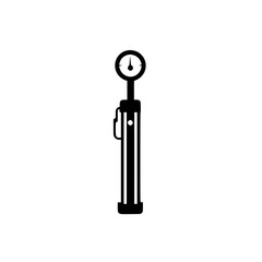 Flat black icon of a pressure gauge used for measuring tire pressure or fluid levels with a clear, simple design