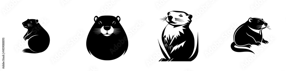 Poster flat black icons representing different styles of otters, showcasing various poses and expressions i