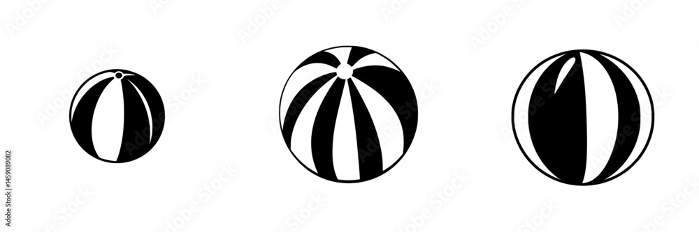 Poster flat black icon representing three variations of striped balls in different sizes, emphasizing desig