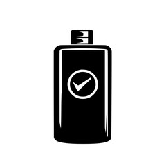 Black flat icon representing a bottle with a check mark symbol suitable for various applications and design projects