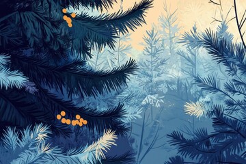stylish background of coniferous trees with natural structures