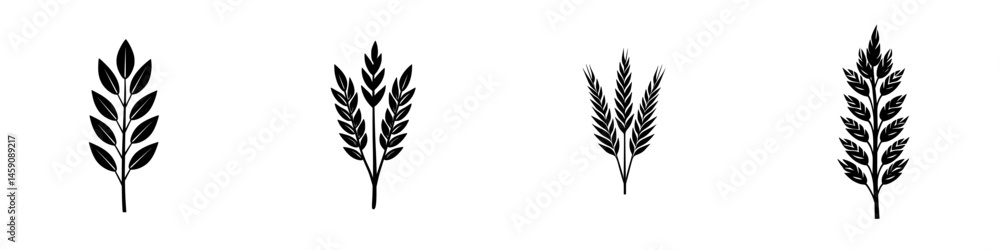 Poster flat black icon set depicting various types of leaves arranged in a simple and elegant design